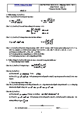 Đề thi thử học kỳ II môn Toán Lớp 11 - Năm học 2010-2011 - Đề số 35 (Có đáp án)